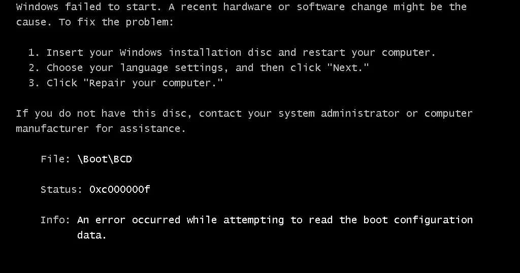 F error c. Boot BCD ошибка. Windows failed to start. Windows failed to start a recent. Windows failed to start. A recent Hardware or software change might be the cause. To Fix the problem виндовс 10.