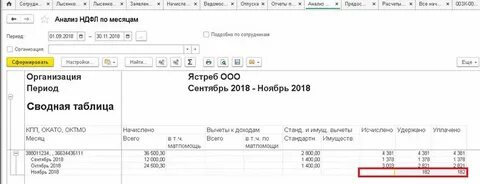 Анализ ндфл по месяцам 1с 8.3