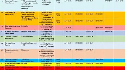 Расписание спортзала