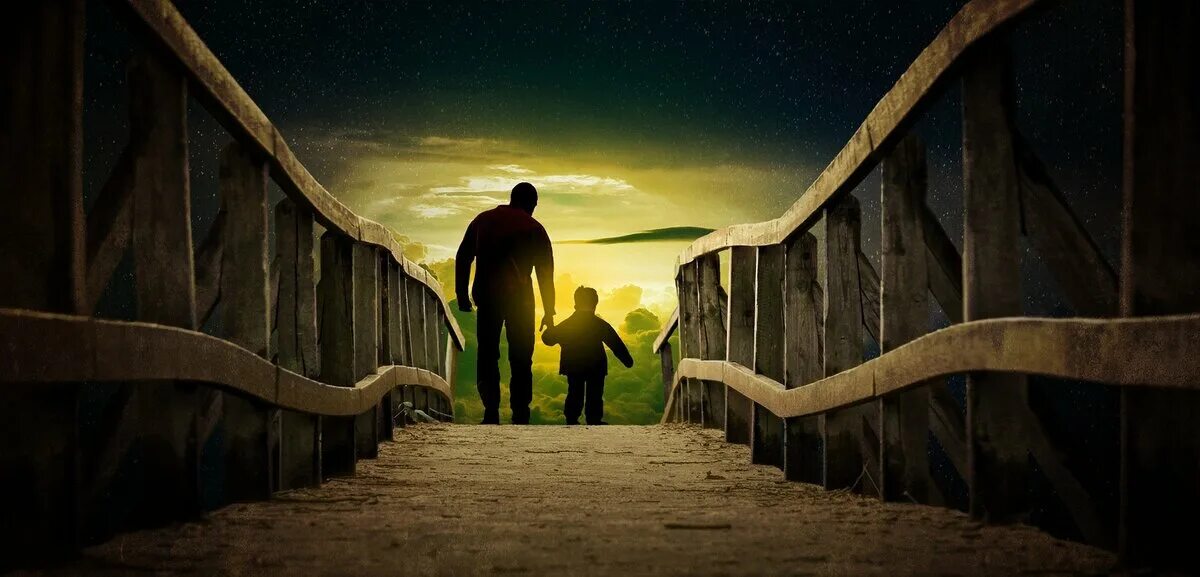 Дорога к отцу 2023. Папа с сыном на мосту. Мужчина на мосту. Отец и сын обои. Отец и сын идут по дороге.