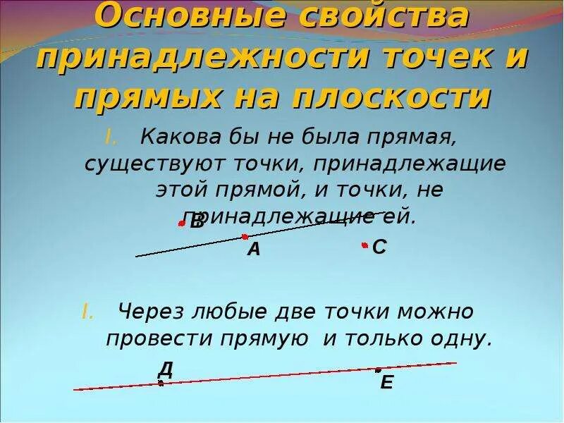 Основное свойство принадлежности точек и прямых. Основные свойства принадлежности точек и прямых. Основное свойство принадлежности точек на прямой. Основное свойство принадлежности точек и прямых на плоскости. Свойство точек и прямой на плоскости.