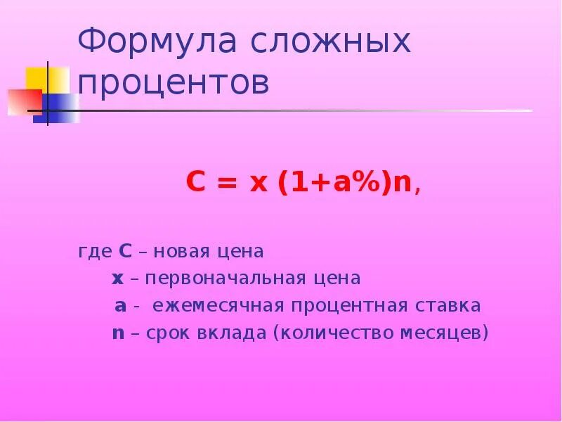 Число е формула сложных процентов 10 класс. Формула сложных процентов. Формула сложных процентов ЕГЭ. Формулы на проценты ЕГЭ. Метод сложных процентов.