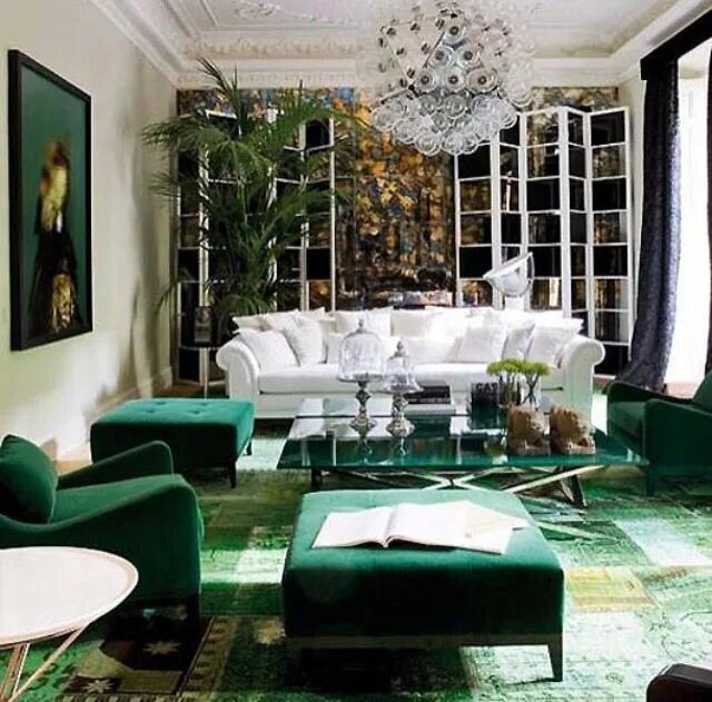 Драгоценное сияние интерьера с помощью нефритовых оттенков Living room green, Em
