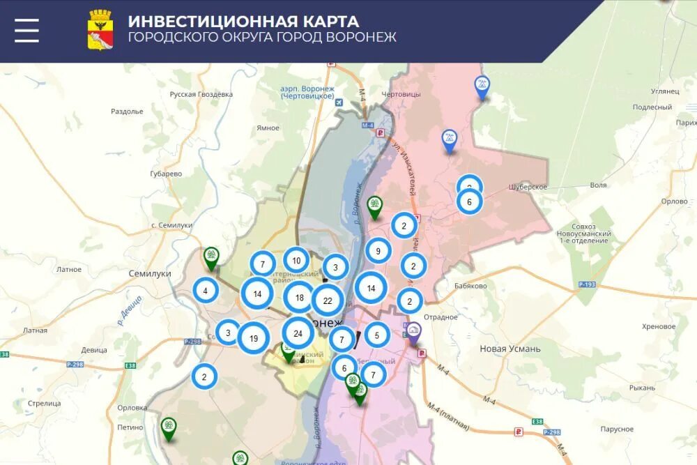 Интерактивная карта воронеж. Инвестиционная карта. Воронеж на карте. Инвестиционная карта города. Территория города Воронеж.