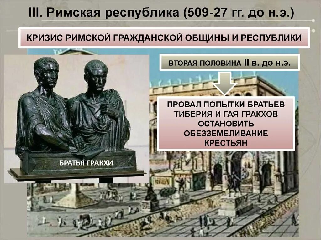 Гражданские общины в древнем риме. Республиканский Рим братья Гракхи. Земельные реформы братьев Гракхов Рим. Кризис римской империи. Реформа Гракхов в древнем Риме.