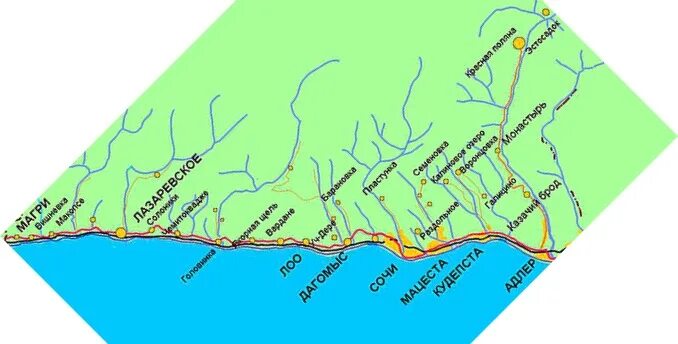 Карта побережья Сочи. Лазаревский район Сочи на карте. Карта побережья Лоо и Лазаревское. Карта Сочи Адлер Лазаревское.