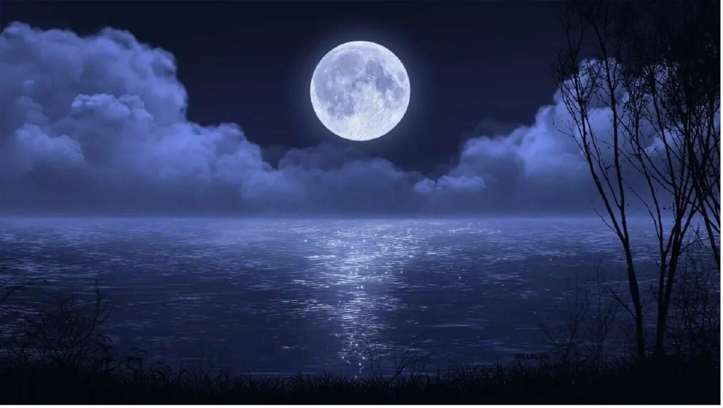 Лунная ночь. Ночь Луна. Лунный пейзаж. Ночное небо с луной.