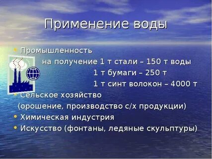 Вода область применения