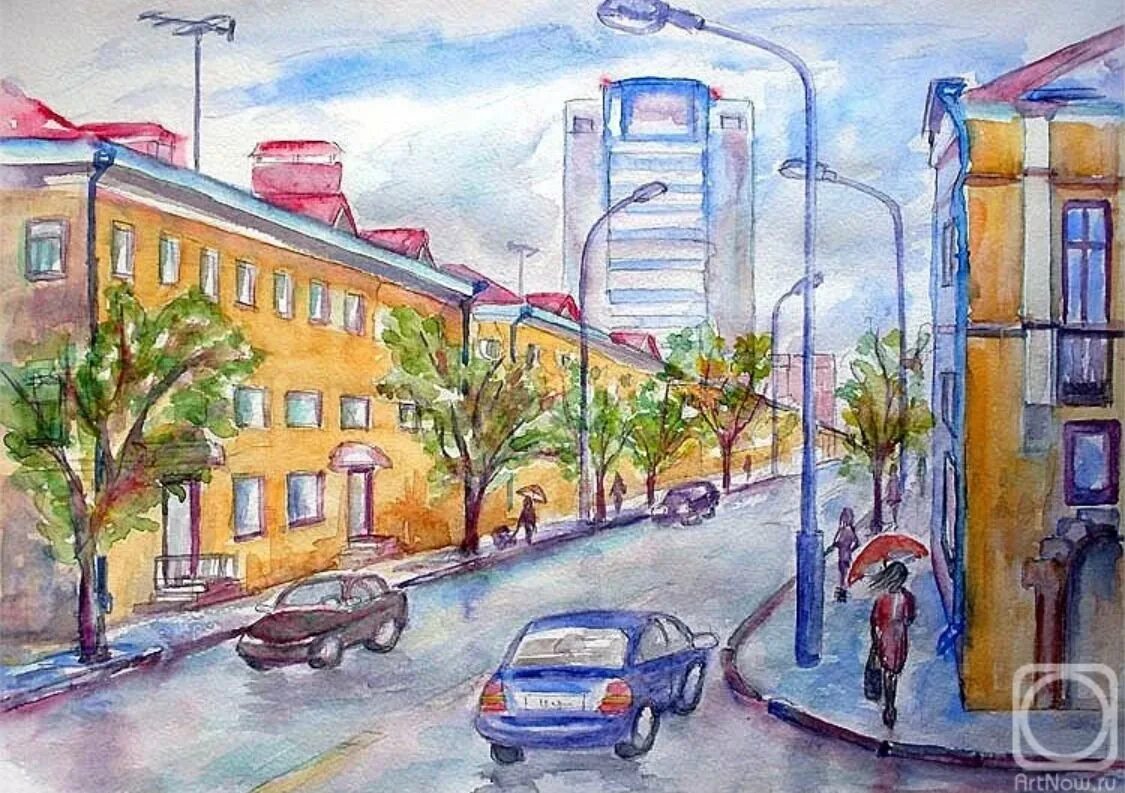 Рисунок улицы. Рисование городского пейзажа. Городской пейзаж легкий. Городской пейзаж цветными карандашами. Городской пейзаж рисунок.