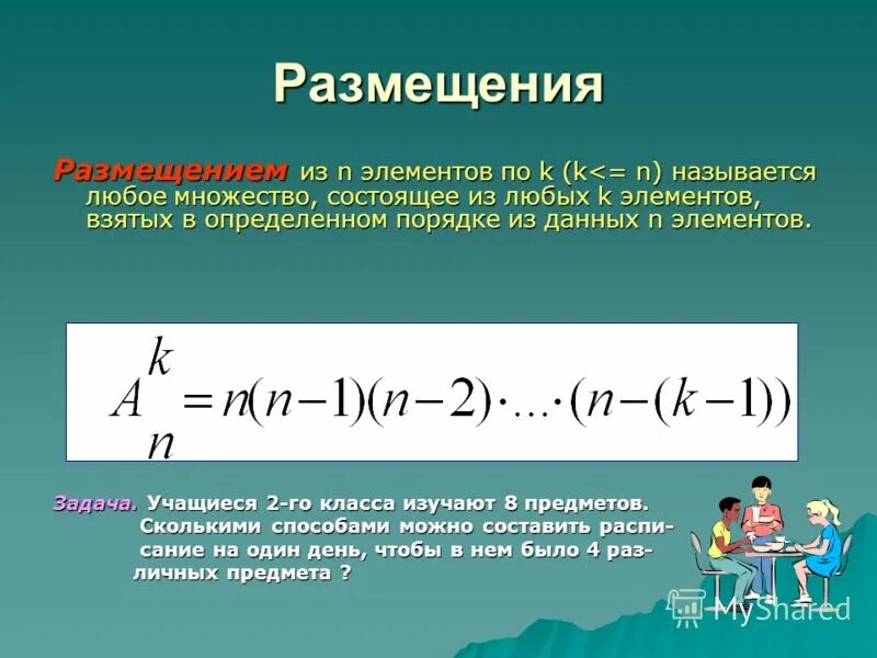 Число размещений с повторениями формула. Размещение из n элементов по n элементов называется. Размещение n элементов. Число размещений из n элементов по m. Размещение из n элементов по n элементов.