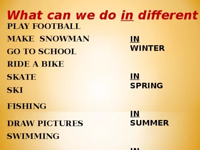 What can i do we can. What can we do in Winter. What can we do in Spring. What can you do in Winter. What can i do in Spring.