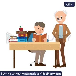 An older professor with gray hair, wearing a brown suit is teaching a stude...