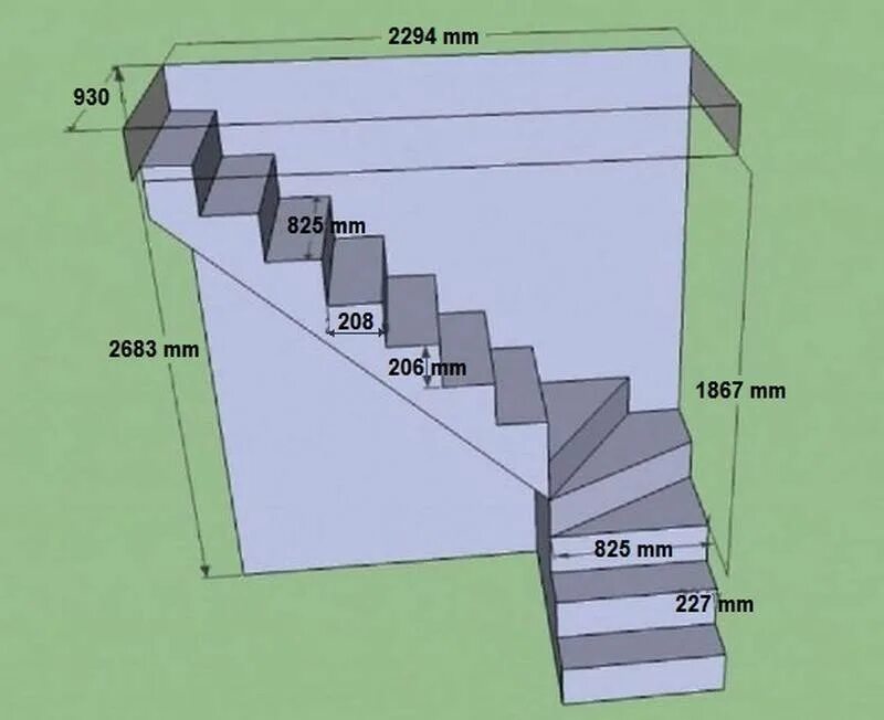 Лестница с забежными ступенями высота ступени. Забежная лестница с поворотом на 90 градусов чертеж. Чертеж забежной монолитной лестницы. Размеры лестницы на второй этаж как рассчитать 2.40. Какой должна быть лестница в доме