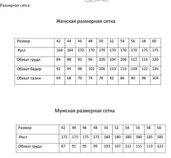 Размерная сетка 40