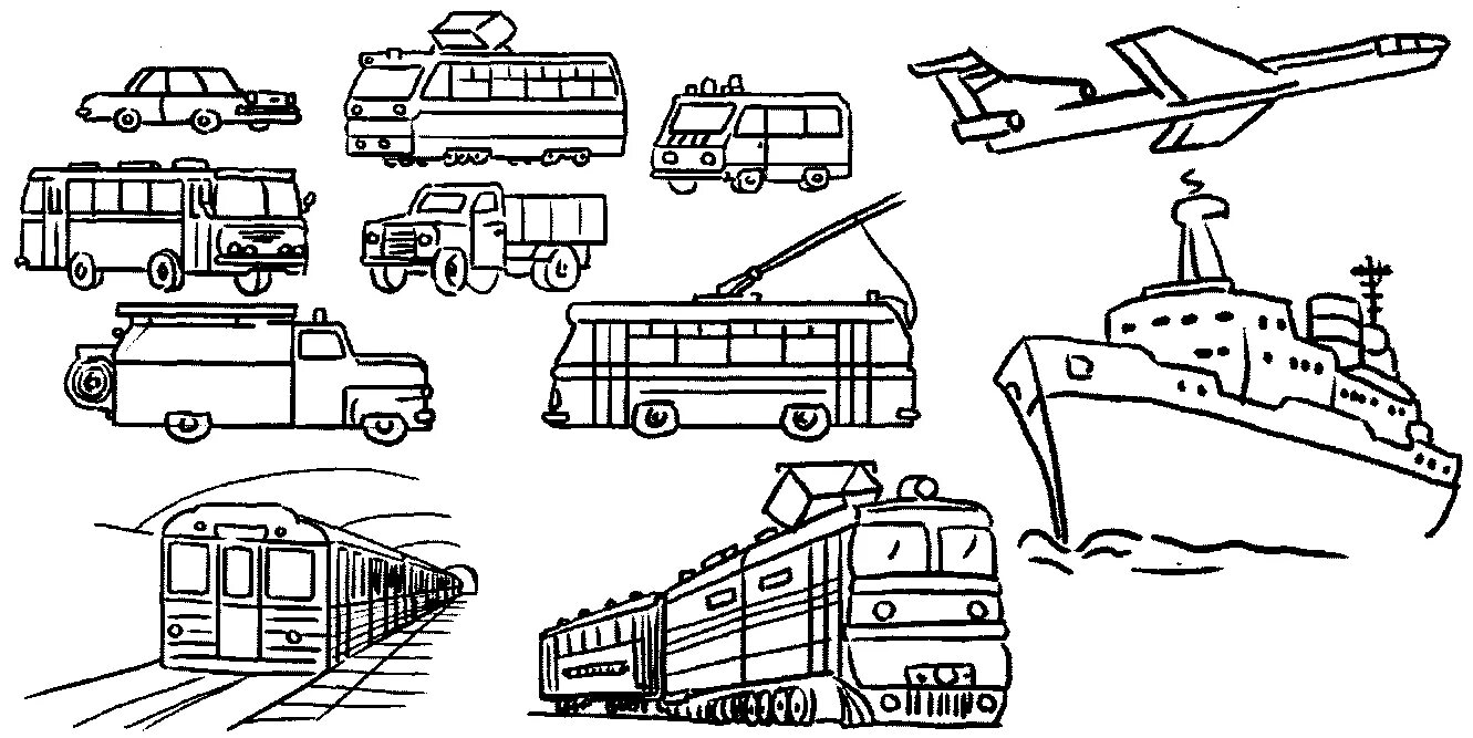 Транспорт раскраска для детей. Раскраски транспорт для дошкольников. Наземный транспорт раскраски для детей. Городской пассажирский транспорт.