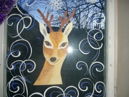 Как нарисовать оленя на окне гуашью