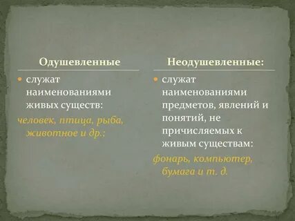 Одушевленные и неодушевленные вещи