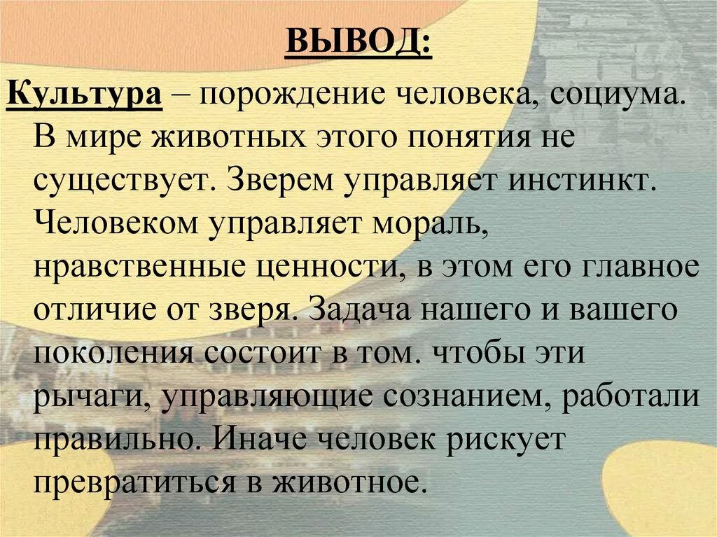 Человек и культура вывод