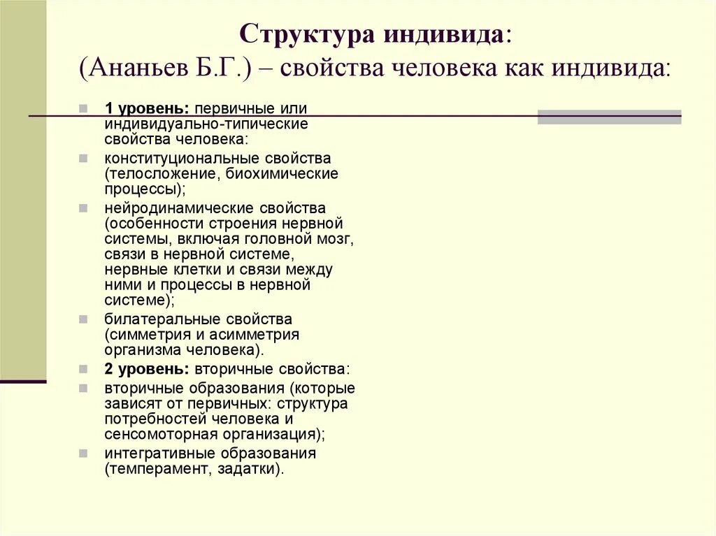 Структура и свойства индивида. Свойства человека как индивида Ананьев. Структура индивидных свойств личности. Ананьев структура человека.