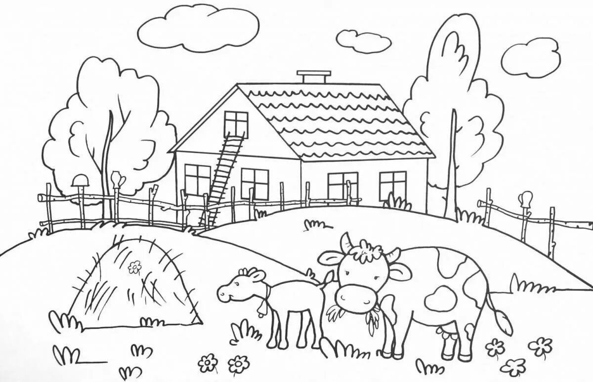 Деревня раскраска для детей. Раскраска "моя деревня". Рисунок деревни для раскрашивания. Разукрашка для детей деревня.