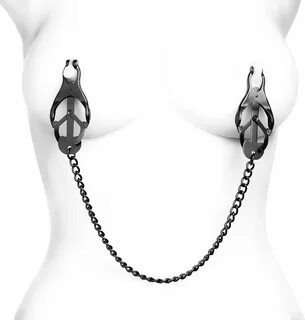Master Series Black Japanese Clover Nipple Clamps with Chain, Clip On Metal...
