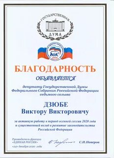 Благодарность думы