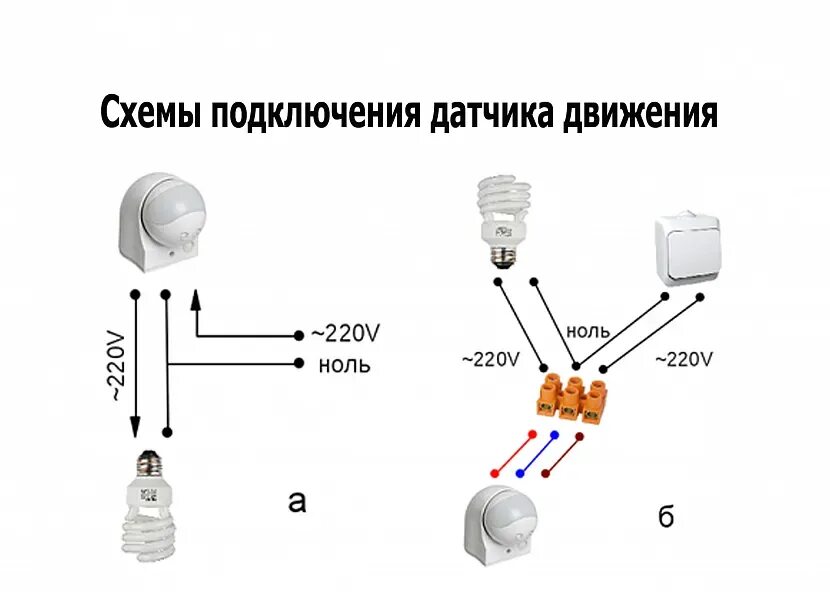 Подключение датчика движения для освещения