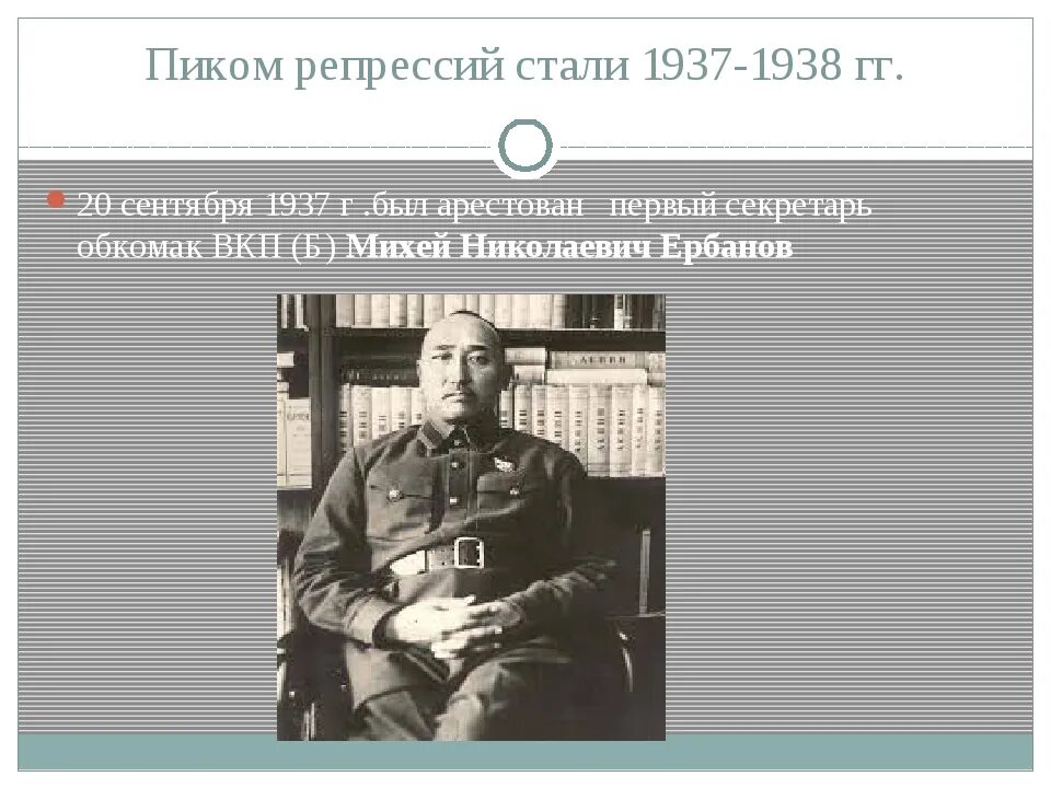 Репрессии в бурят-Монголии в 1937. Ербанов Михей Николаевич. Пик репрессий.