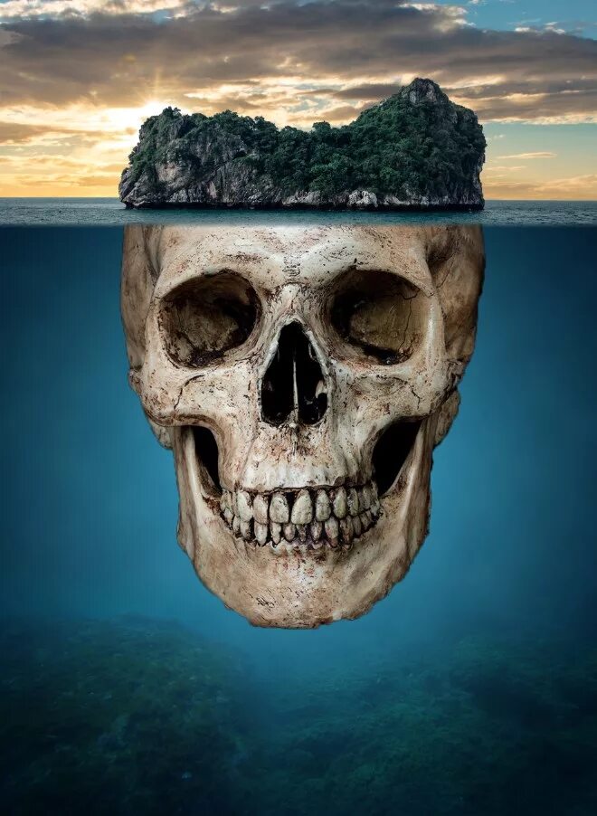 Остров черепов 1. Остров в форме черепа. Остров с черепом под водой. Череп под водой.