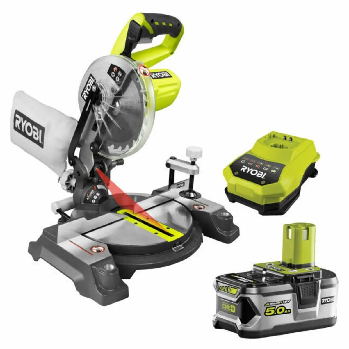 Ryobi one+ торцовочная. Аккумуляторная торцовочная пила Ryobi r18ms216-0. Аккумуляторная пила Риоби 18. Пила торцовочная Ryobi ems254l.