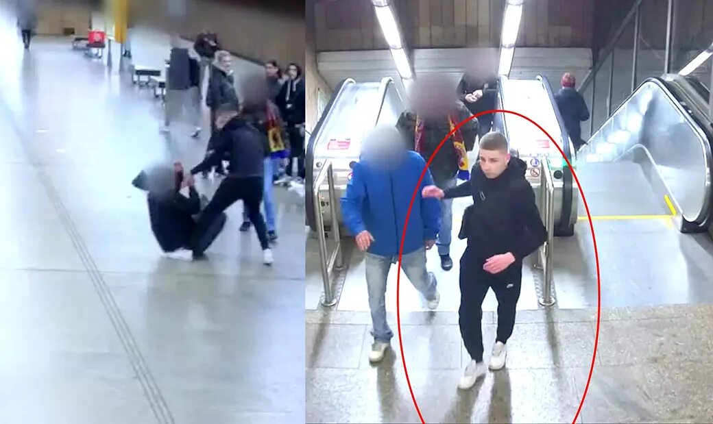 Первые минуты нападения на крокус. Люди в метро. Физическое нападение на пассажира.