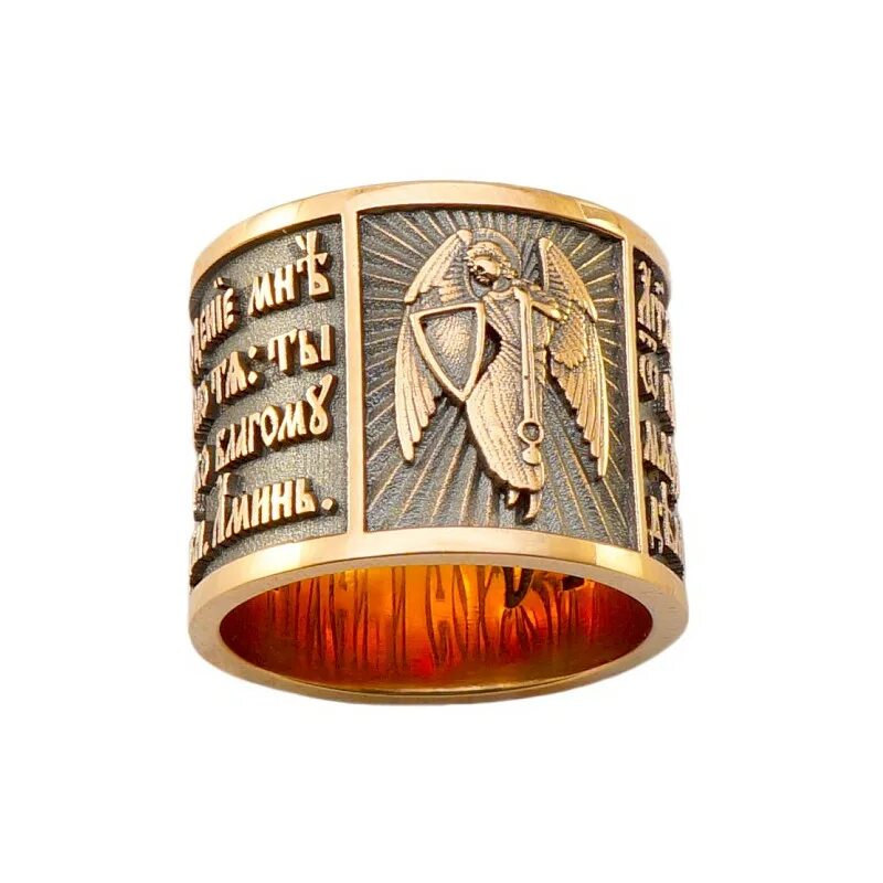 Серебряное кольцо с позолотой "ангел-хранитель". Охранное кольцо ангел хранитель.