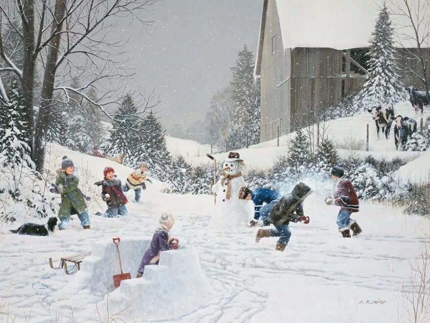 Снежные забавы. Зимние развлечения. Снежные забавы для детей. Игра в снежки.