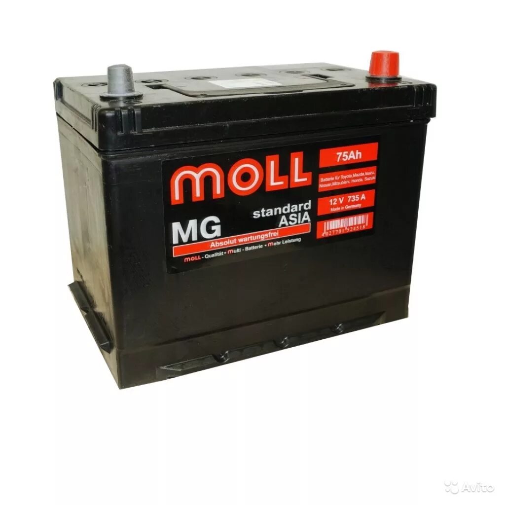 Аккумулятор автомобильный Moll MG Standard 75 Ач. Moll MG Standard Asia 75ah 715. Moll MG Standard Asia 75r 735a 250x170x220. Аккумулятор Moll MG 60l. Аккумулятор asia 75