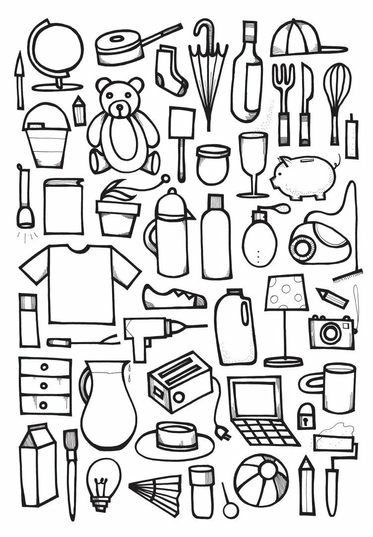 наклейки для распечатки еда. вещи распечатать черно белые. много картинки для срисовки. наклейки для ежедневника черно белые. раскраски стикеры.