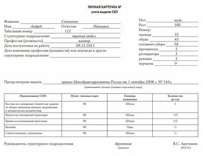 Приказ о нормах выдачи сиз образец