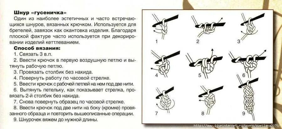 Шнур крючком схемы и описание пошагово. Схема вязания крючком шнура гусеничка. Мк шнура гусеничка крючком. Как связать шнур гусеничка крючком. Вязание шнура крючком из трех петель.