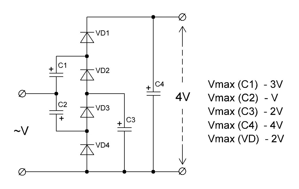 Трехфазный умножитель напряжения схема. Схема высоковольтного умножителя напряжения. Электрическая схема умножителя напряжения. Схема удвоителя напряжения на диодах и конденсаторах.
