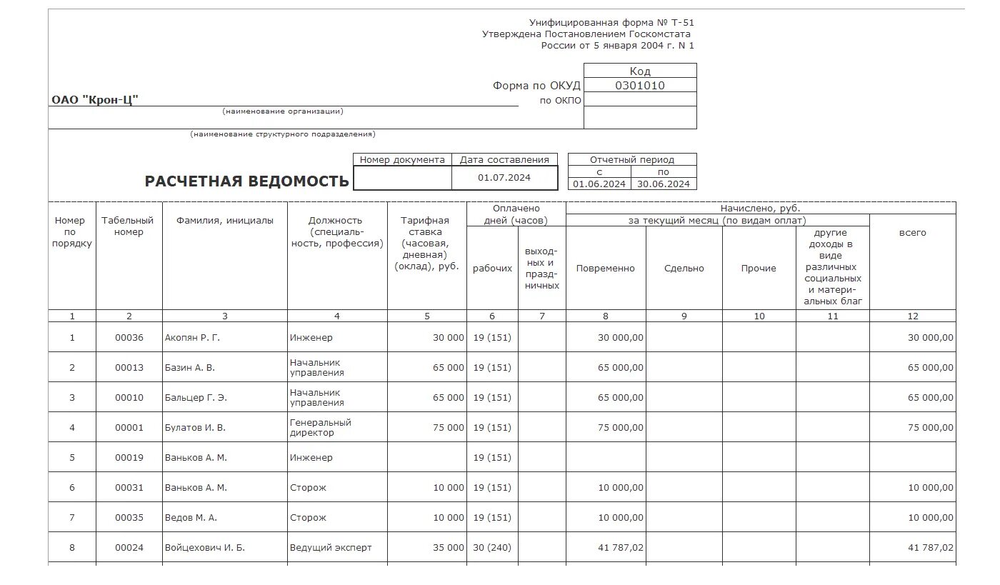 Заполнение ведомости 1