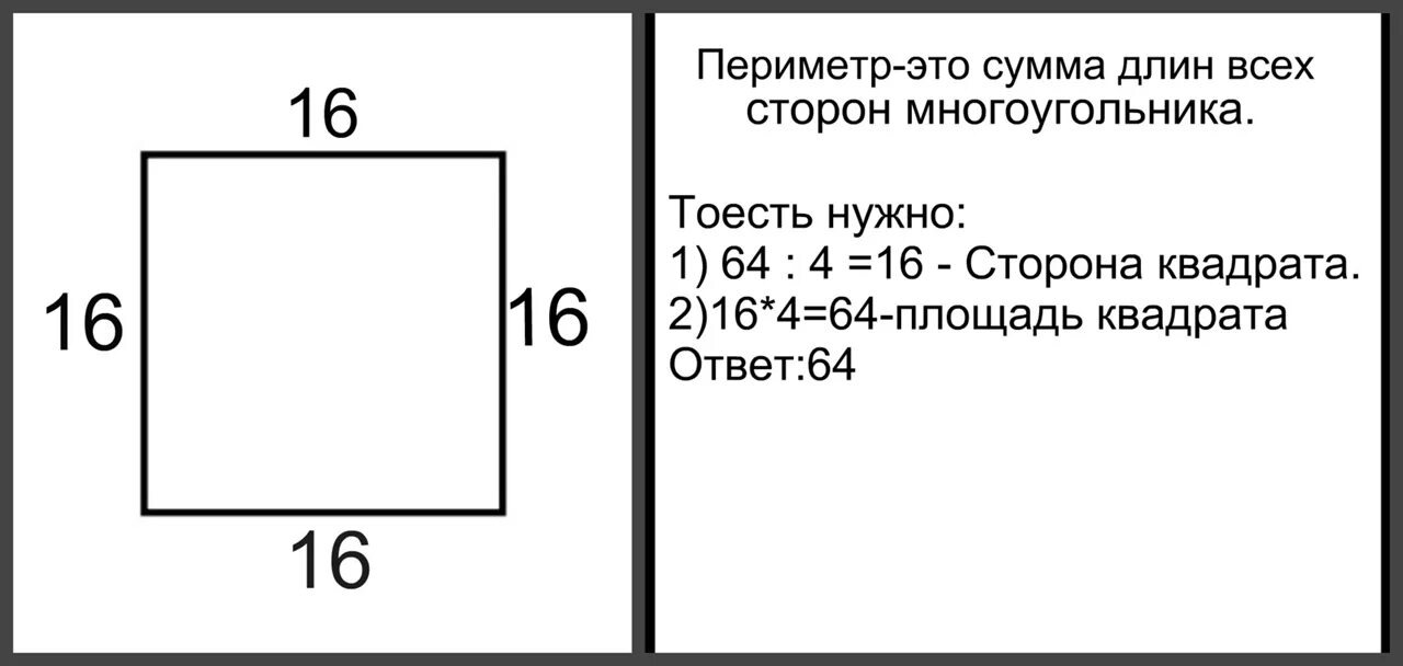 Периметр квадрата равен 16 дм найдите площадь