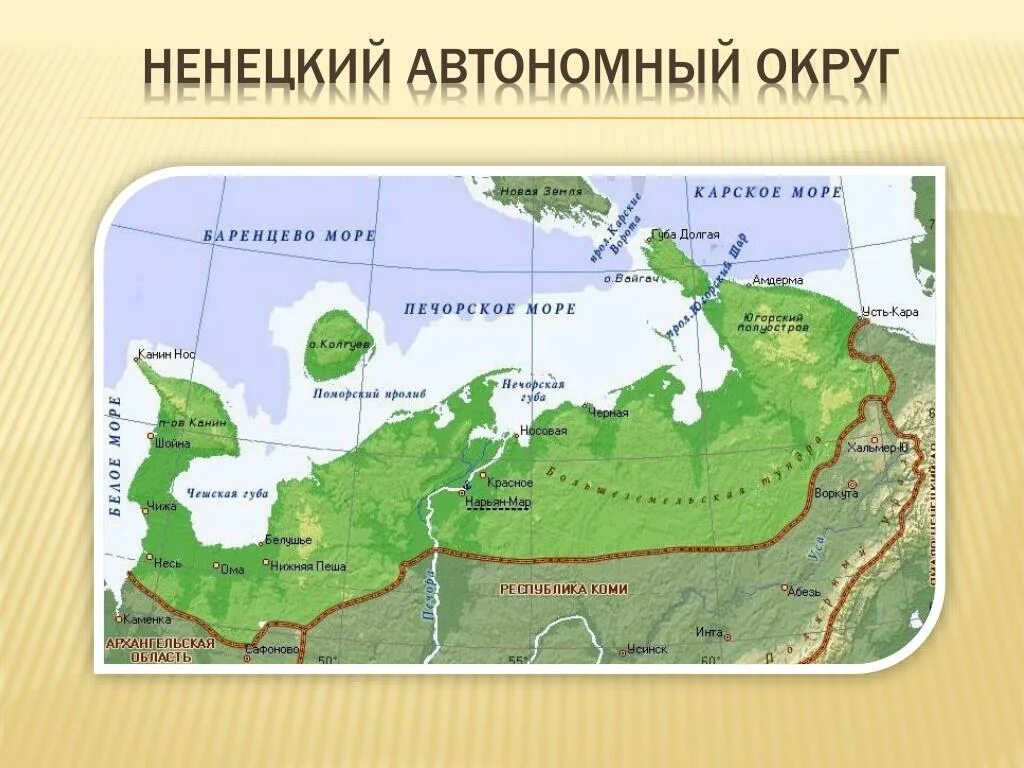 Карта Ненецкого автономного округа. С кем граничит Ненецкий автономный округ. Ненецкий автономный округ на карте России. Ненецкий автономный округ расположен на карте.