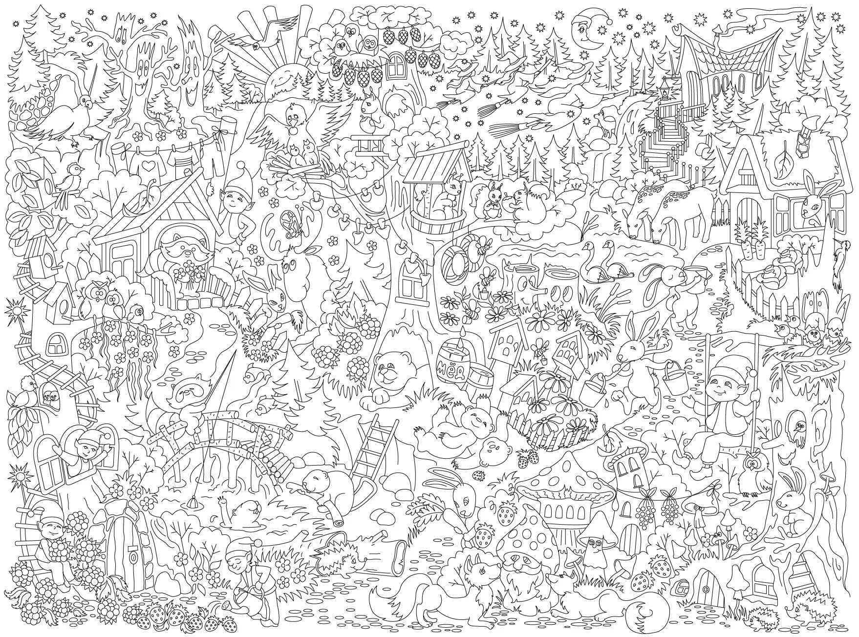 Раскрашивание мелких деталей. Раскраски для детей много элементов. Раскраски большие. Мега раскраска. Раскраска обои.