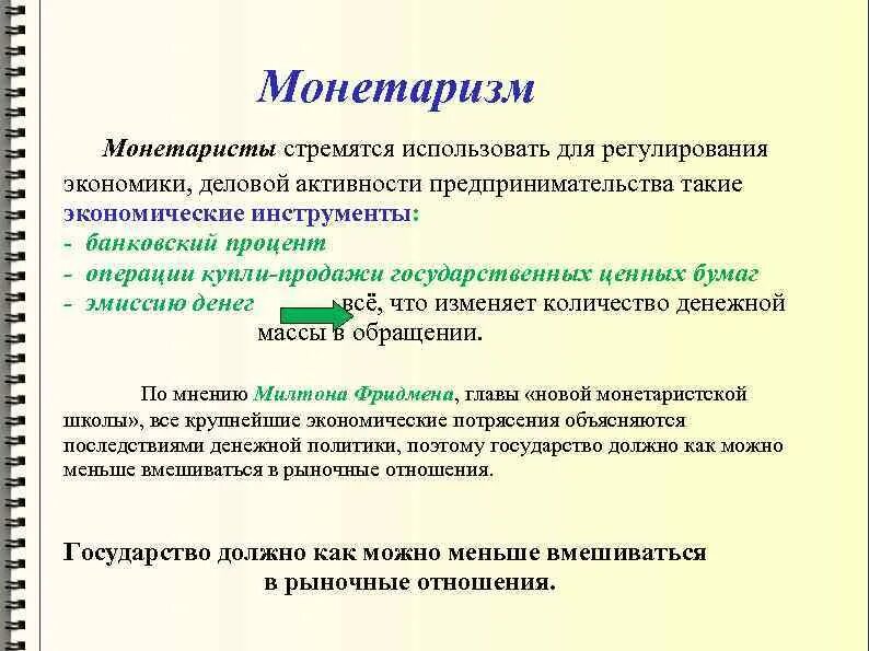 Положения монетаризма