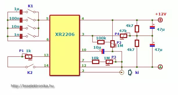 Схема генератора на микросхеме xr2206 XR2206CP (до 1 МГц) схема генератора и подробное описание datasheet
