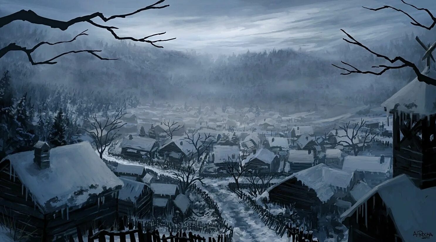 Gloomy village. Трансильвания деревня арт. Вархаммер фэнтези деревня. Зимняя деревня. Фэнтези деревня.