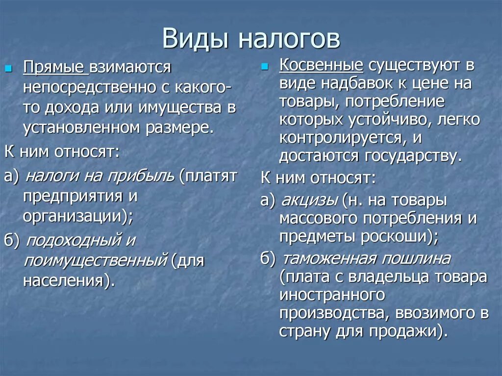 Прямые и косвенные налоги огэ обществознание. Виды налогов. Налоги виды. Понятие и виды налогов. Понятие налогов виды налогов.