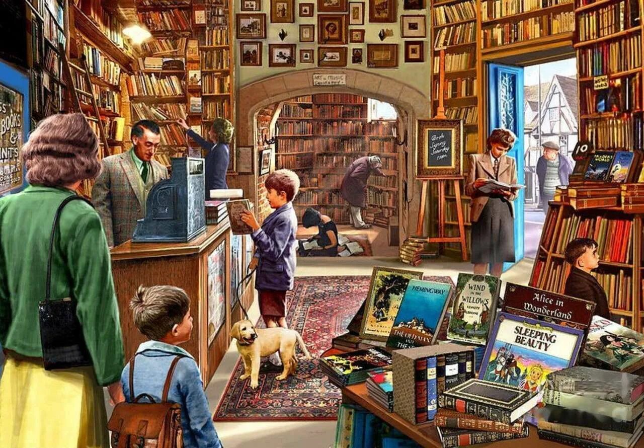 Головоломка библиотека. Картина библиотека. Книжная Лавка картина. Картина библиотека для детей. Библиотека в живописи.