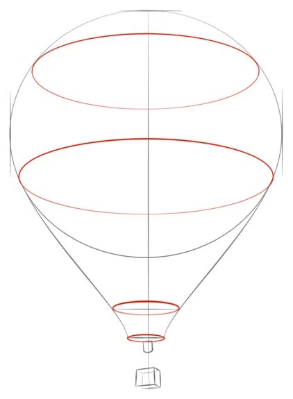 Воздушный шар радиус. Поэтапное рисование воздушного шара. Рисование воздушного шара поэтапно. Воздушный шар с корзиной рисунок. Шары в перспективе.