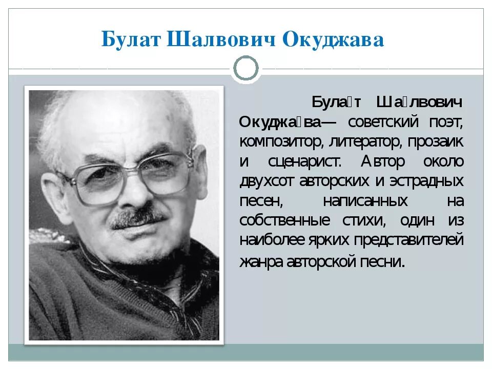 Подготовить сообщение о б окуджаве. Подготовить сообщение о б окуджаве