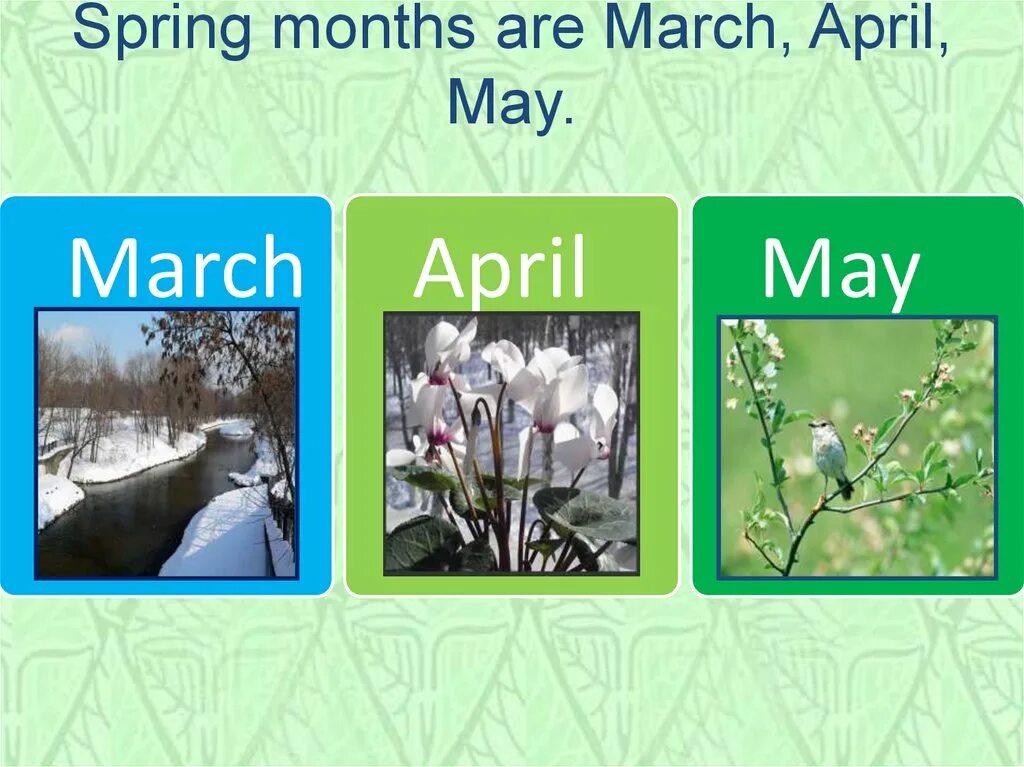 Spring с английского на русский. Весенние месяцы на английском. Месяца весны на английском.